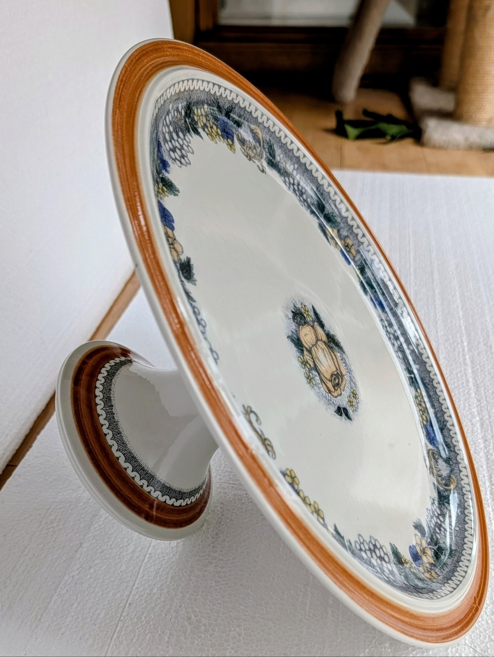 VTG Goebel Burgund Grannycore Floral Pedestal Cake Stand 12.75" X 5.75"